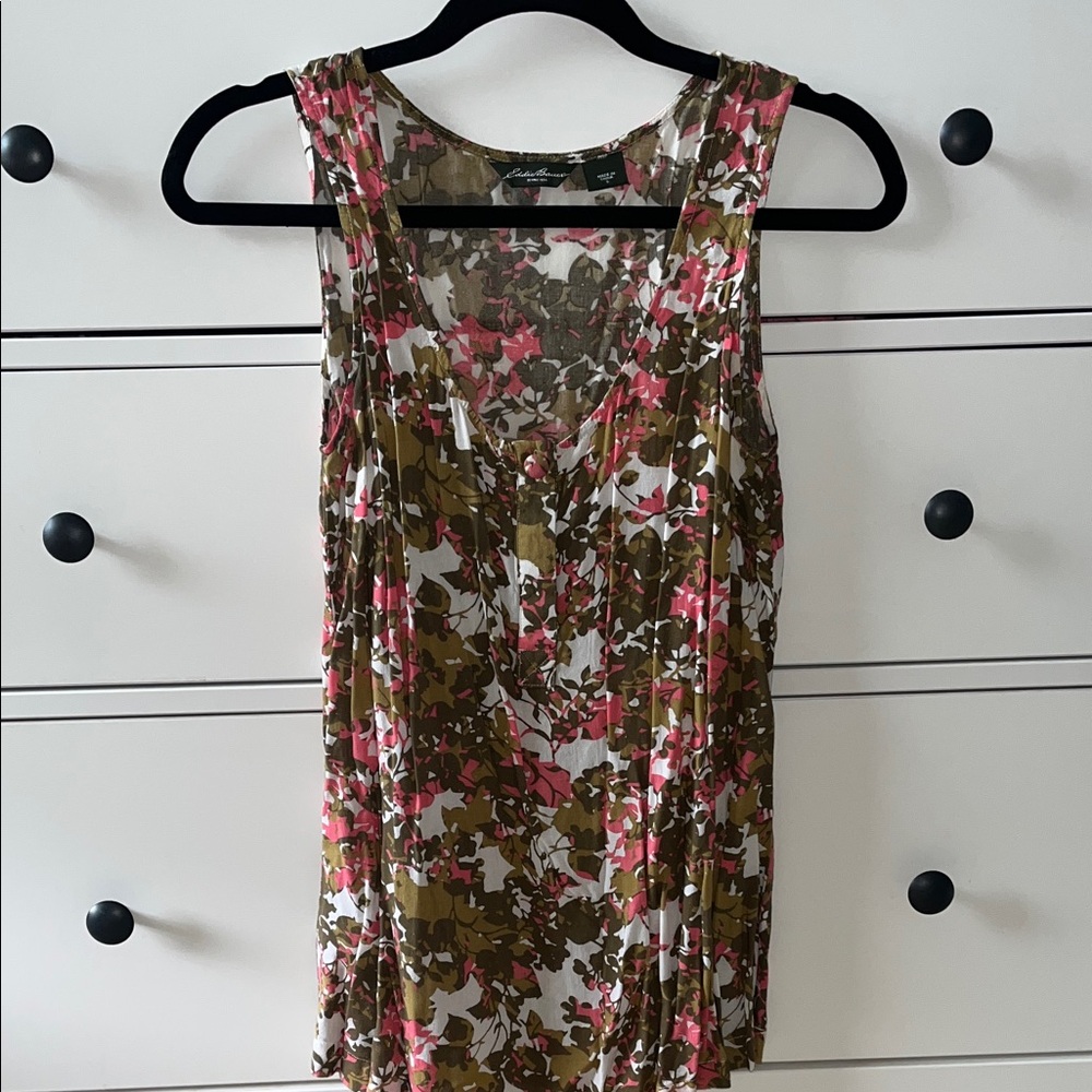 Eddie Bauer Floral Tank Top - Pink, Green, White